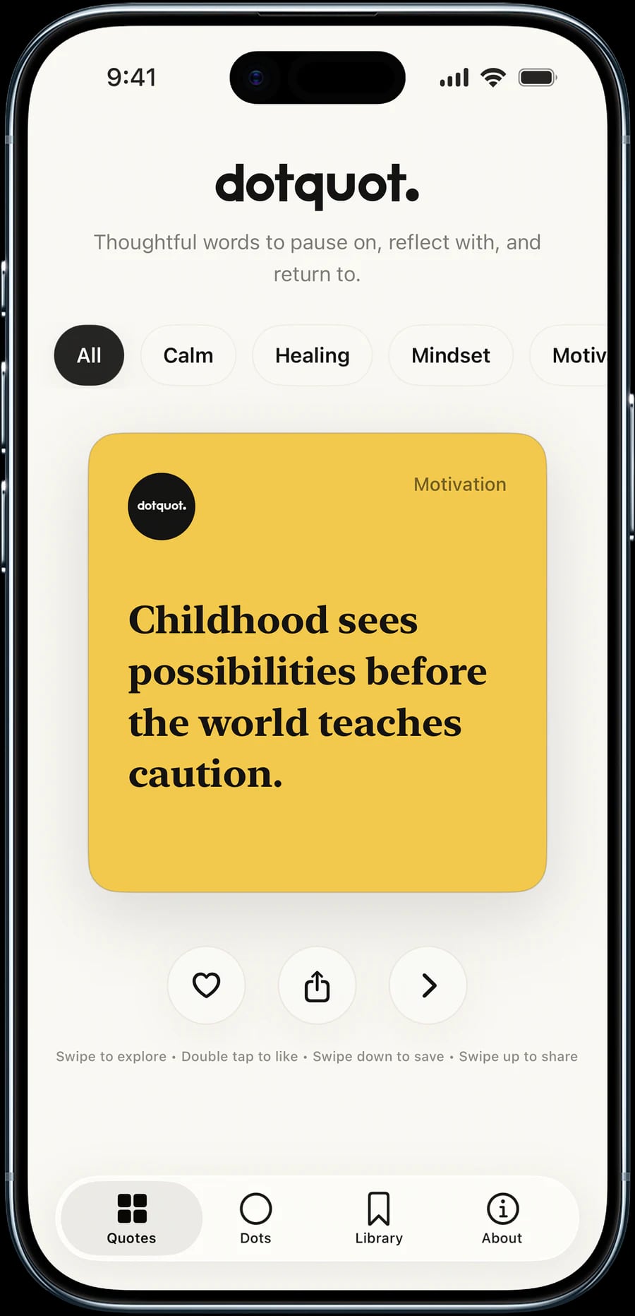 DotQuot daily quote screen on iPhone