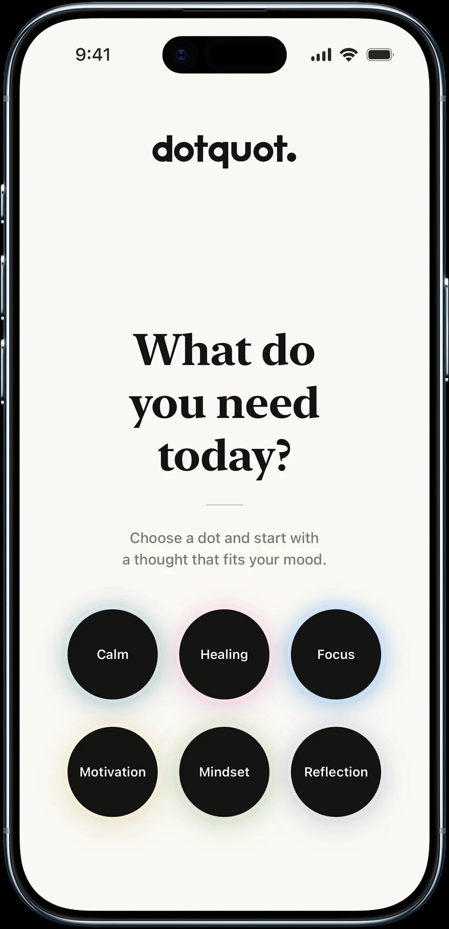 DotQuot mood selection screen on iPhone