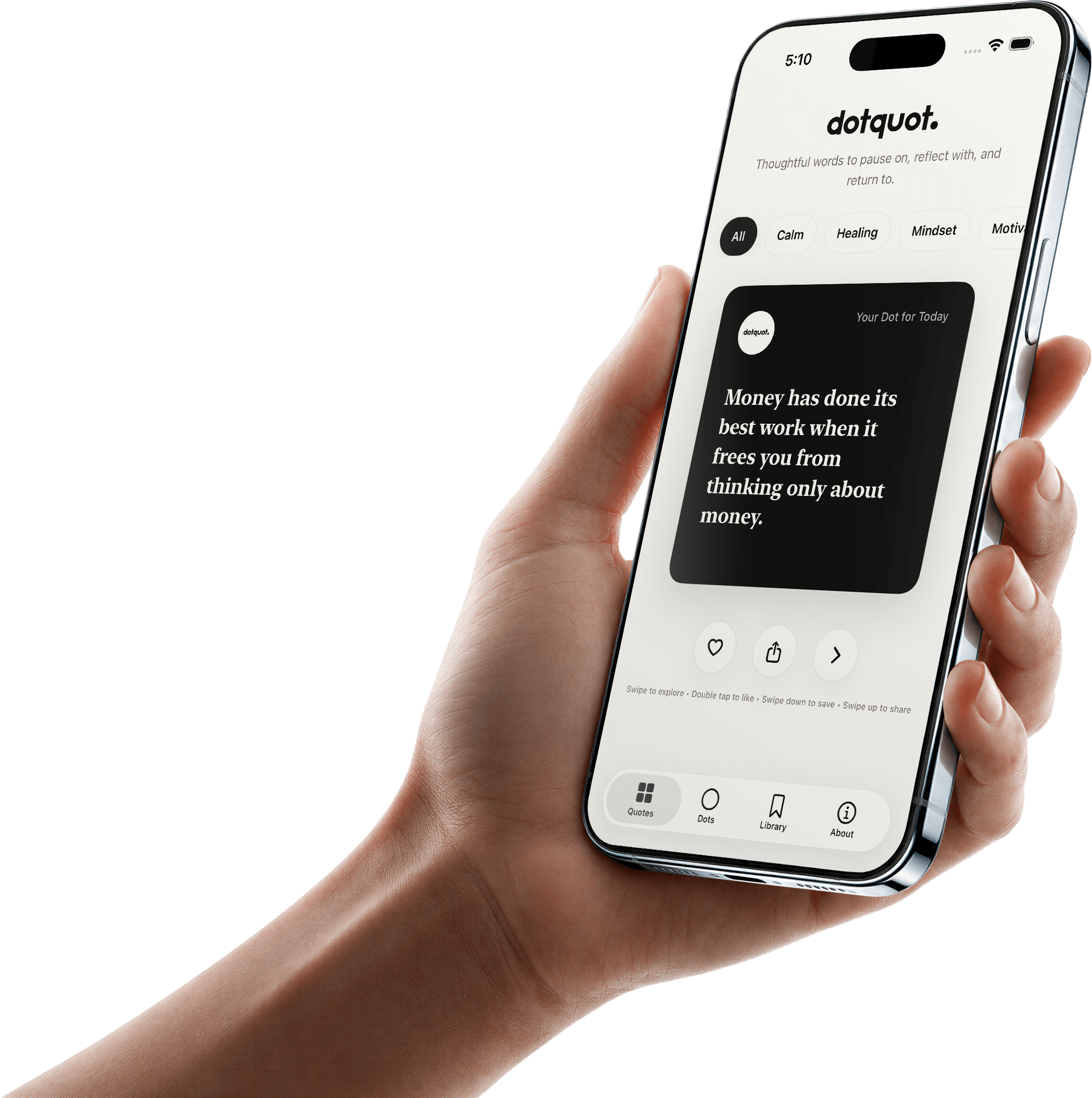 DotQuot daily quote app displayed on an iPhone in light mode